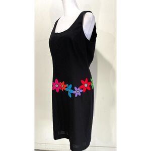 Deborah Laws linen dress vintage embroidered black multicolor flowers women's 10